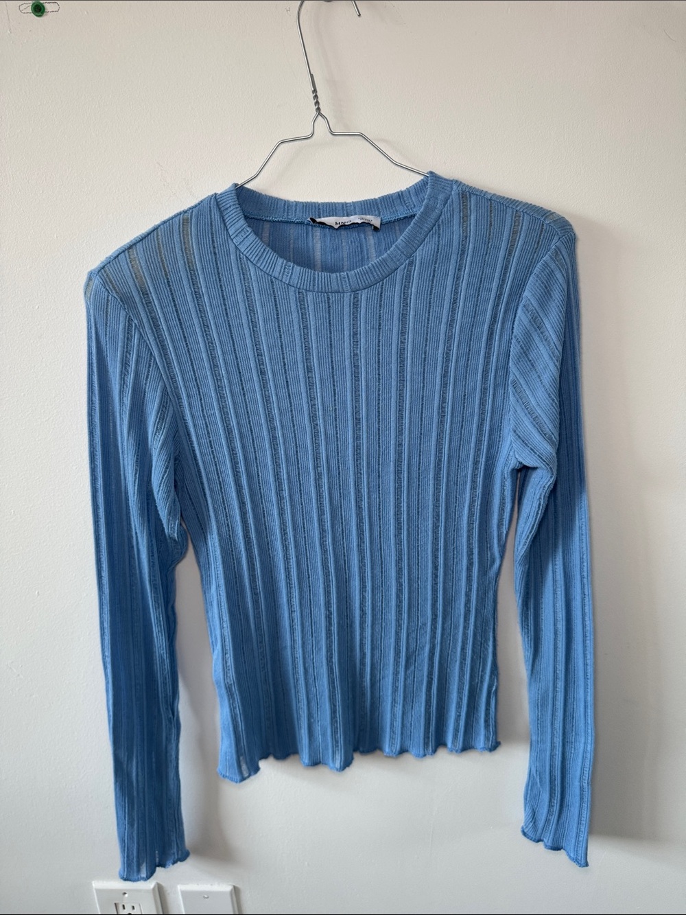 Mango Light Blue Ribbed Long-Sleeve Knit Top